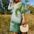 thumbnail image 4 of Green Glamour Swirl Sweetheart Knot Flared Dress Fashion Design Large Size Loose Dress Spring Summer Women Dress, 4 of 9