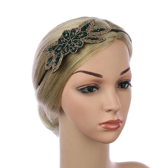 LULULION Handmade Beaded Hair Band Decorative Headbands for Women Green 1Pcs