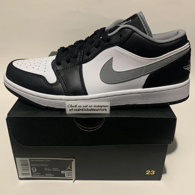 Ni - ke Air Jordan 1 Low Black White Grey Men Size 9 New EU42.5 553558-040 Particle Grey