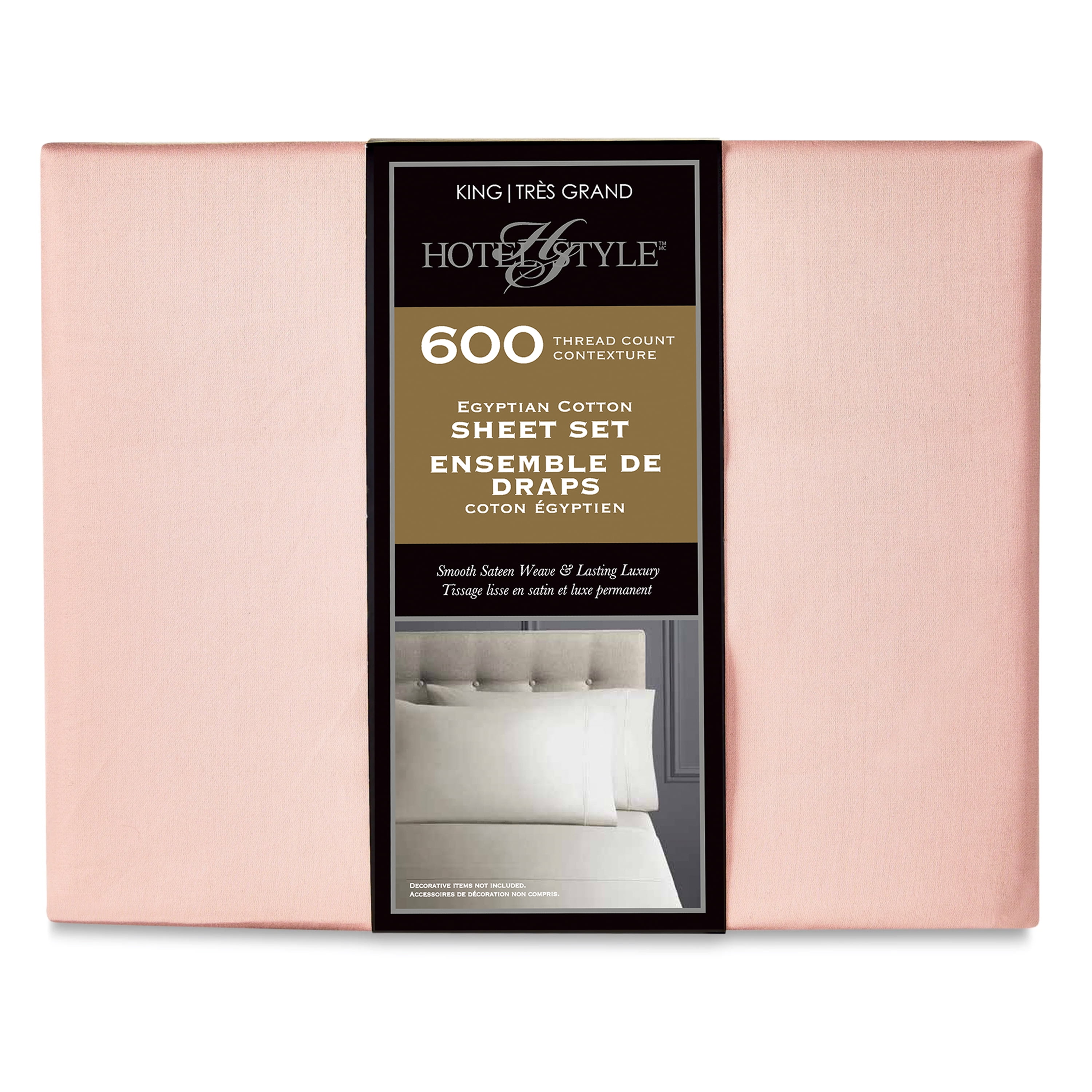 Hotel Style 4-Piece 600 Thread Count Pink Egyptian Cotton Adult Bed Sheet Set, King - Deep Pocket, King Sheet Set