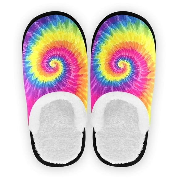 Iauyy Women's Men's Slippers, Non-Slip Travel Unisex Cotton Flannel House Shoes or Spa Slippers ,Rainbow-colored Tie-dyeing