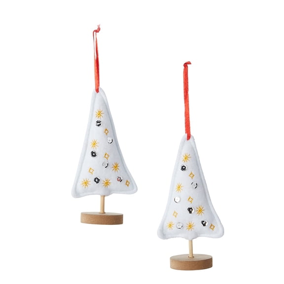 Embellished Plush Tree Ornaments Set of 2