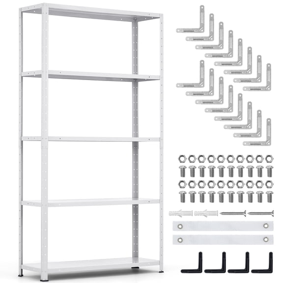 Garderth Metal Shelving Unit,5-Tier Storage Shelves,Sturdy Garage Shelving,Adjustable Storage Shelving Storage Rack For Garage Pantry Kitchen Basement Laundry Bathroom