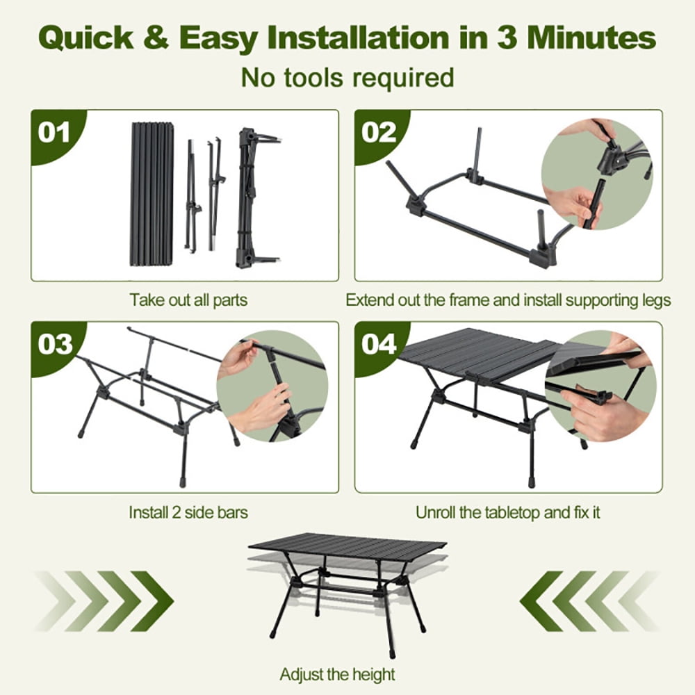 Aimee Lii Folding Heavy-Duty Aluminum Camping Table with Carrying Bag, Foldable Table for Camping and BBQ, Black