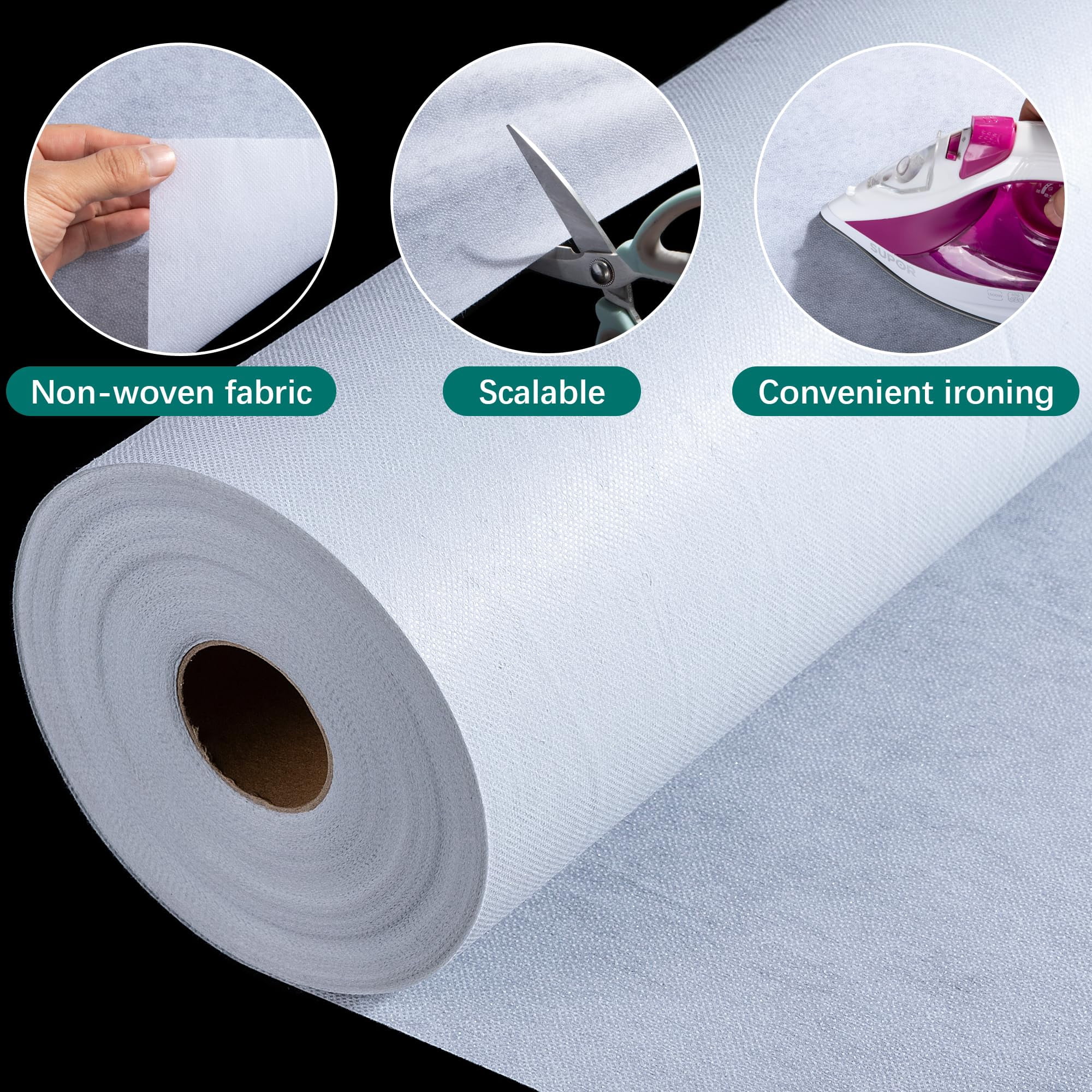 Iron-On Fusible Interfacing 15.7 Inch x 54.7 Yard, Non-Woven Lightweight Apparel Interfacing for Sewing Crafts Bags