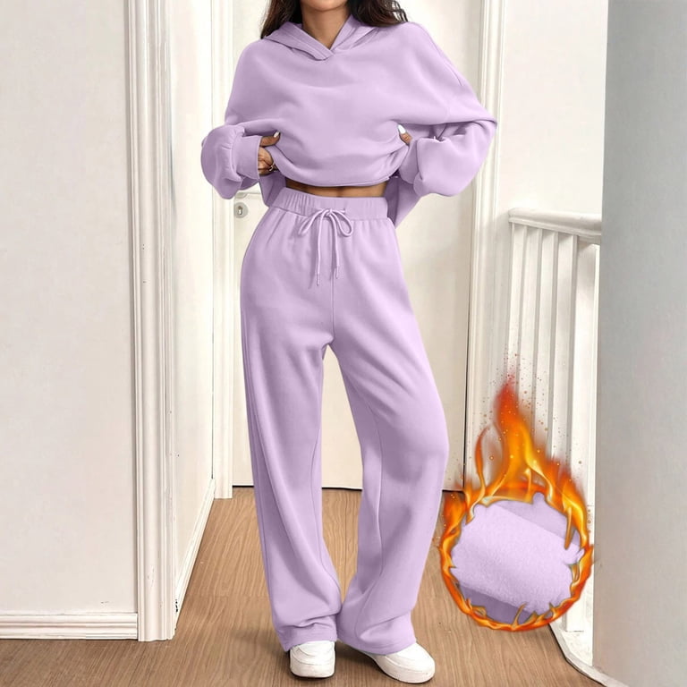 Imily Bela Women’s 2-Piece Sweatsuit – Long Sleeve V-Neck Top & Wide Leg Pants, Cotton Blend Lounge Set