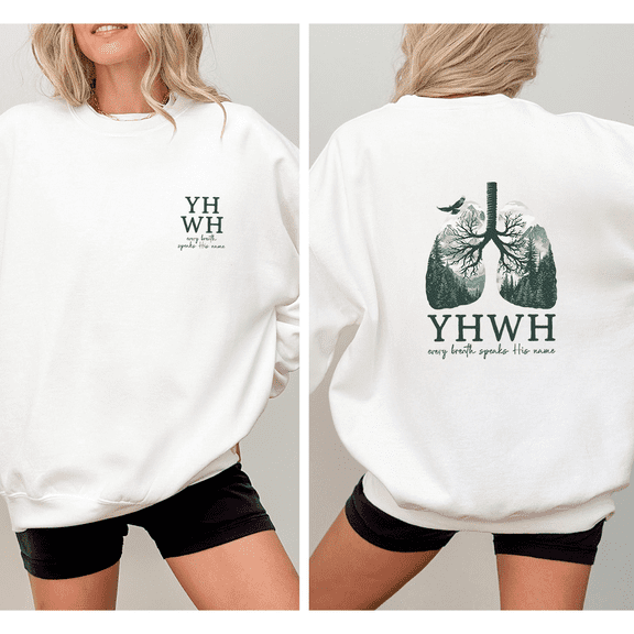 Lungs Faith Based Sweatshirts for Women Every Breath Speak His Name Print Tops Casual Breath Prayer Design Shirts Long Sleeve Pullover for Holiday White,S