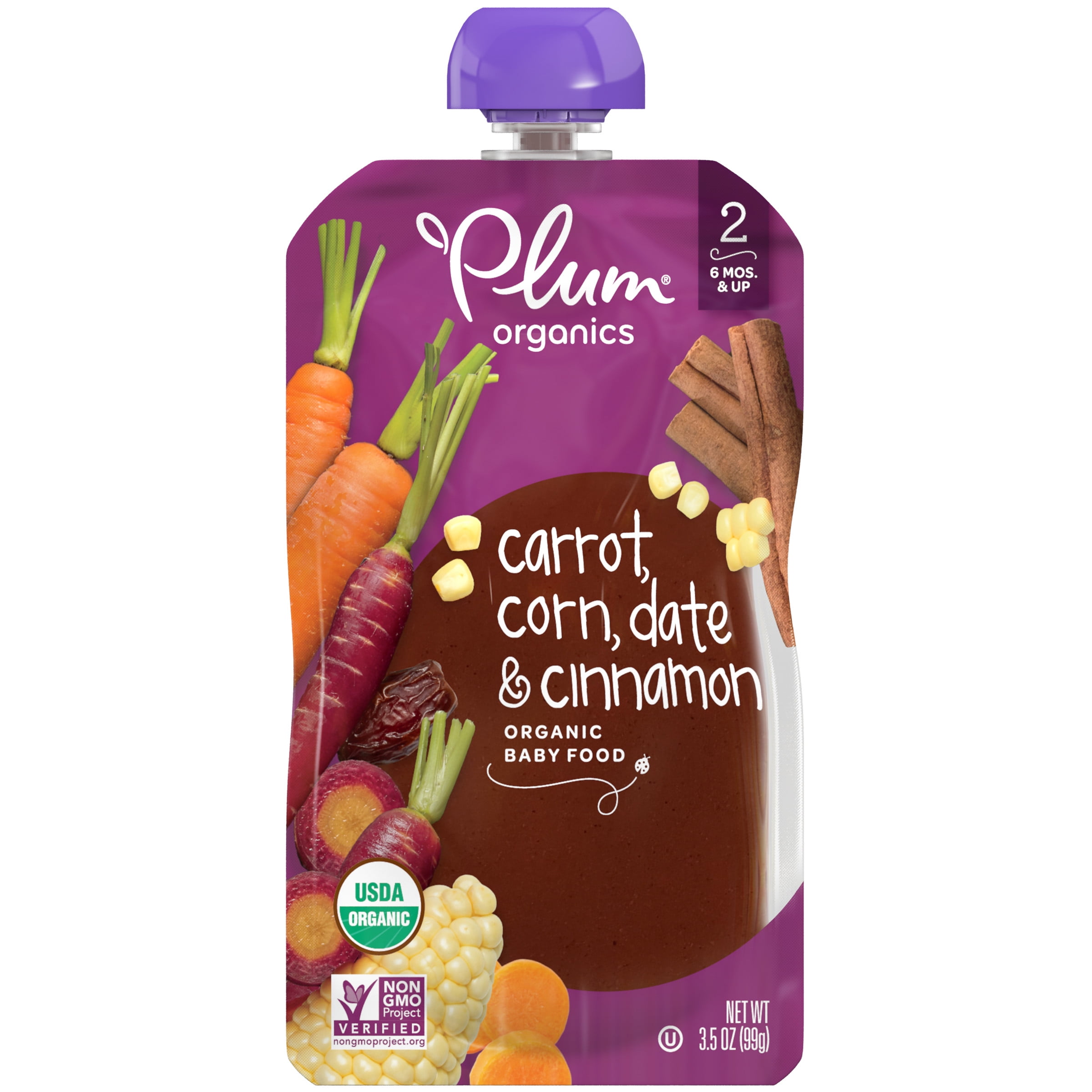 Plum Organics Stage 2 Organic Baby Food Pouch: Carrot, Corn, Date, Cinnamon - 3.5 oz
