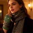 thumbnail image 7 of Gloves for Women Men Cat Embroidery Splicing Knitted Gloves Warm Gloves Fashion Leaky Finger Casual Glove Green One Size, 7 of 7