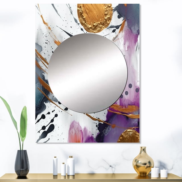 Designart "Fusion of Bold Circles and Marble V" Abstract Marble Mirror Wall Decor - Modern Gold Abstract Large Mirror For Wall Art Decor - 40" x 30" Inch