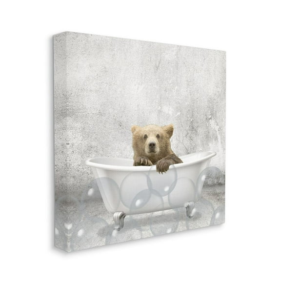 Stupell Industries Baby Bear Bath Time Cute Animal Design Canvas Wall Art by Kim Allen