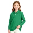 thumbnail image 2 of Girl's Long Sleeve Polo Shirt Stretch Pique Polo Shirts School Uniform Green,12-13 Years, 2 of 8