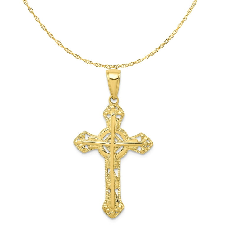 Carat in Karats 10K Yellow Gold Stick Cross On Ornate Cross