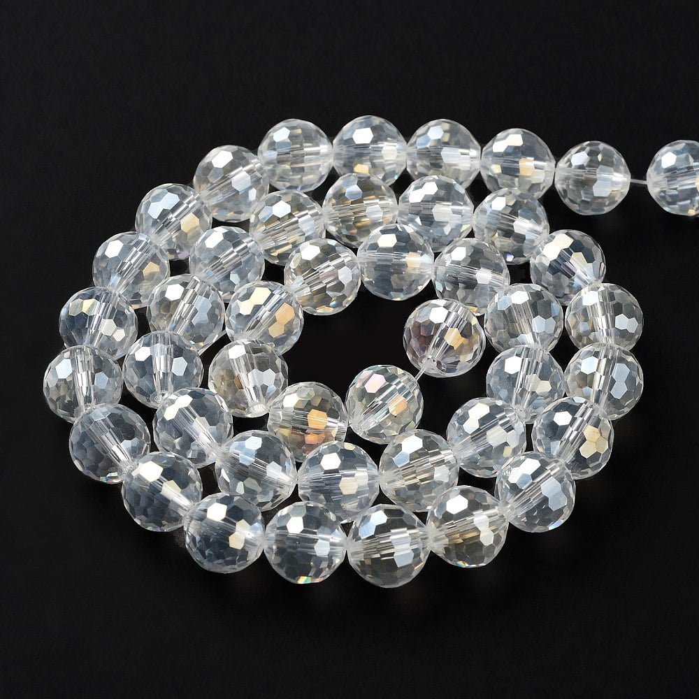 Electroplate Glass Bead Strands AB color Plated Faceted(96 Facets) Round Clear AB 10mm Hole: 1mm 72pcs/strand 26 inch