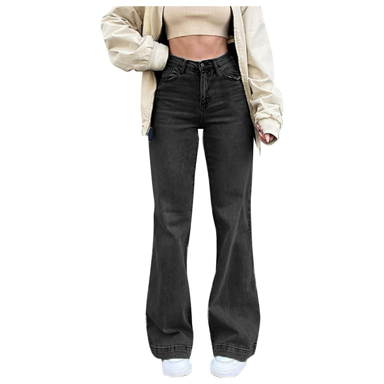 ZIZOCWA Y2K Pants Jean'S Posh Pantry Ladies Popular Flare Jeans Ladies  Fashion Mid Waist Flare Pants Stretch Slim Pants Long Retro Jeans Hot Style