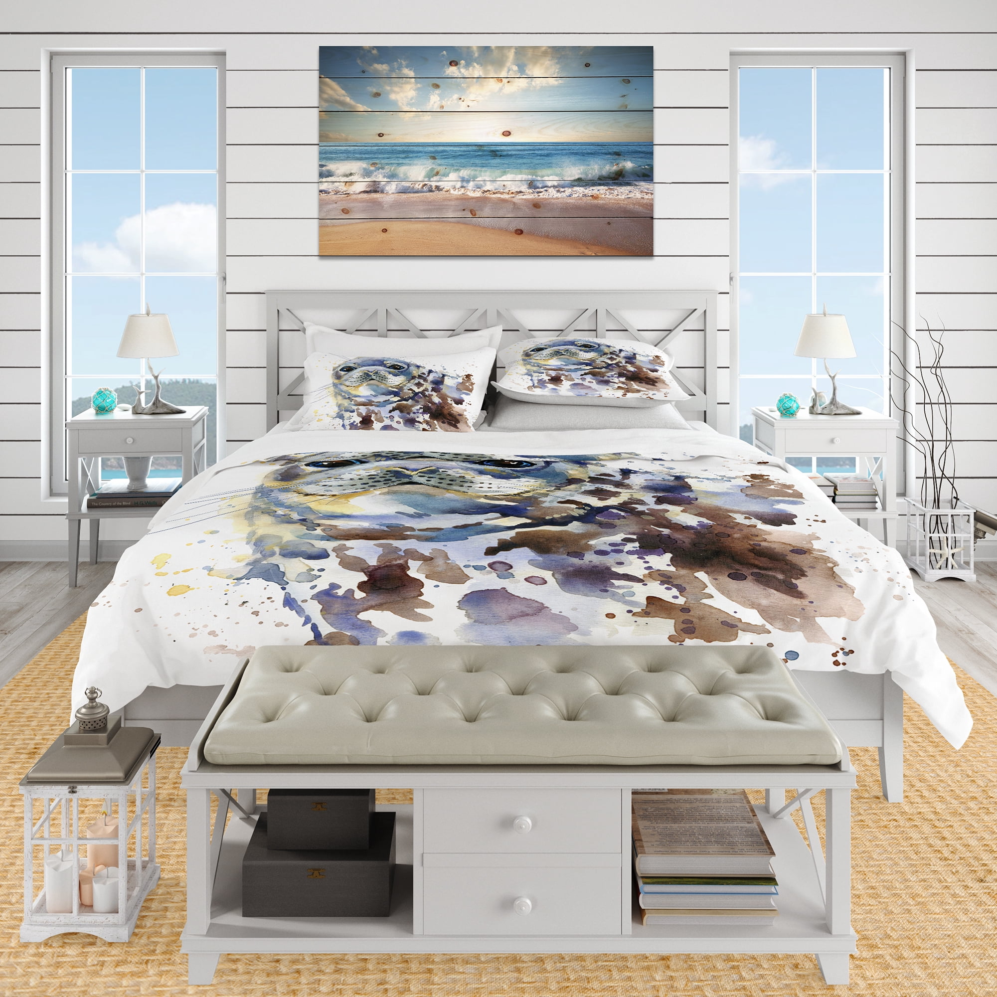 Designart 'Blue Marine Seal Watercolor' Nautical & Coastal Duvet Cover Set