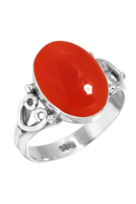 925 Silver Ring For Women - Men Orange Natural Carnelian Stone Silver Ring Size 10.5 August Birthstone Boho Silver Ring Size 10.5 Gift For Ladies On Engagement 925 Silver Jewelry With Gemstone