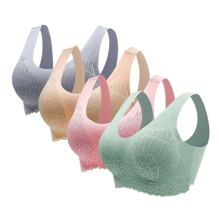 YOTAMI Lace Sports Bras for Women Daily Bralette Seamless Racerback Yoga Bras Comfort Underwear for Fitness Push Up Bra Size 32A  Green  4-Pack