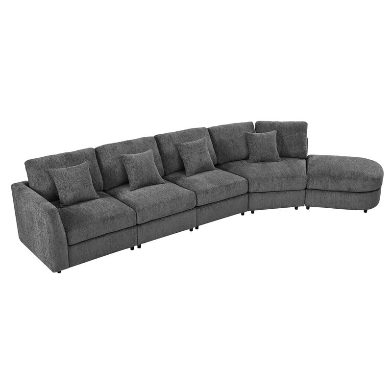 160.4" Oversized Curved Modular Sectional Sofa, Modern 5-Seater Chenille Cloud Couch with Deep Seats, Solid Wood Frame, 4 Throw Pillows for Living Room