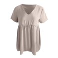 thumbnail image 3 of Womens spring And Summer Solid Color V-neck Short-Sleeved Loose Pleated Tops, 3 of 4