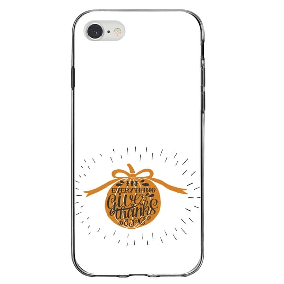 DistinctInk Clear Shockproof Hybrid Case for iPhone 7 8 SE (2020 Model) 4.7" Screen TPU Bumper Acrylic Back Tempered Glass Screen Protector - In Everything Give Thanks - Orange White