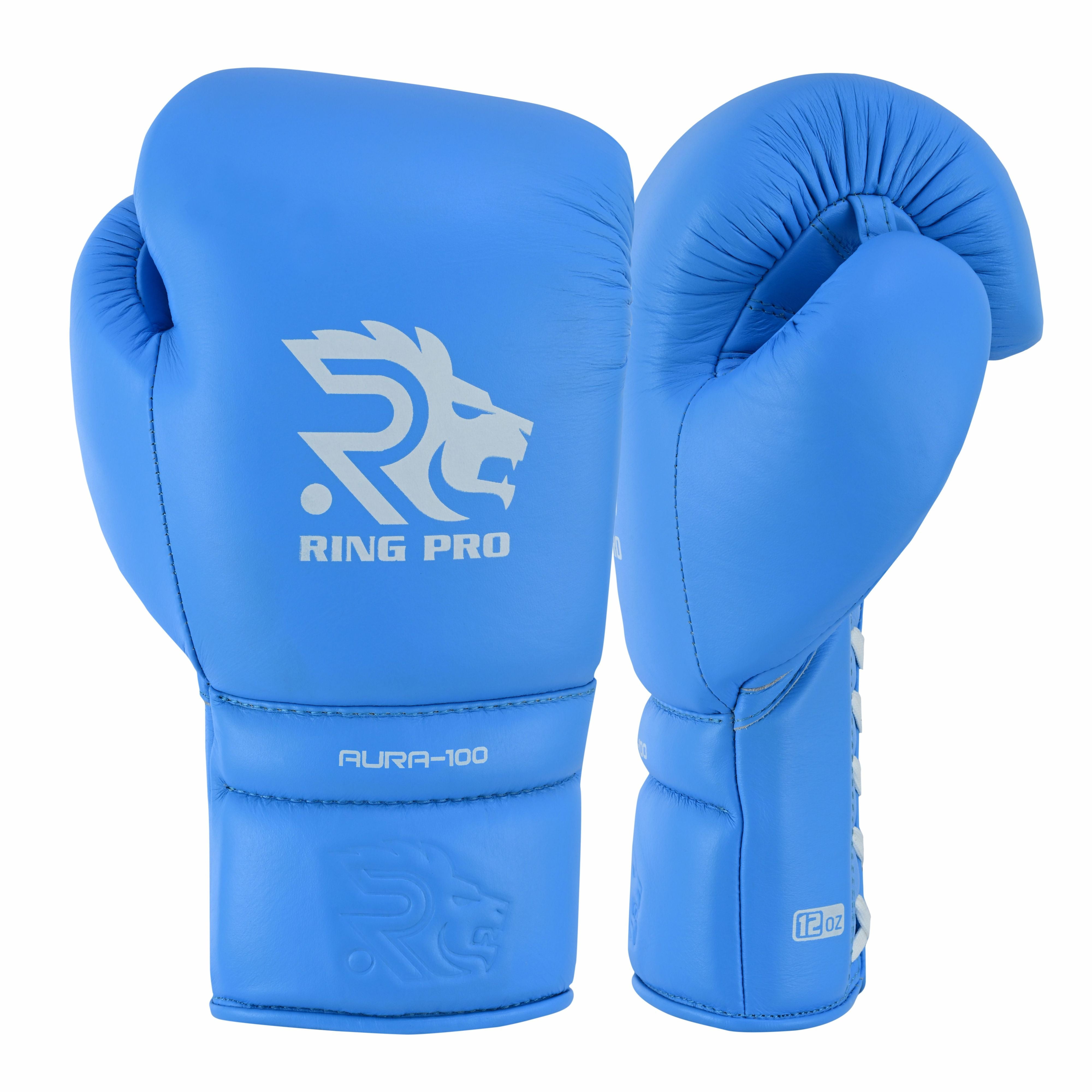 Ring Pro Sports Aura-100 Series Boxing Glove Made of Genuine Cowhide Leather for Boxing & MMA - Cyan 12 oz