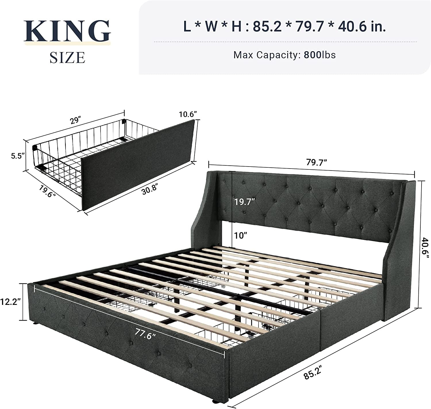 Allewie King Size Bed Frame with Storage Drawers, Brazil | Ubuy Allewie King Size Bed Frame with Storage Drawers, Brazil | Ubuy