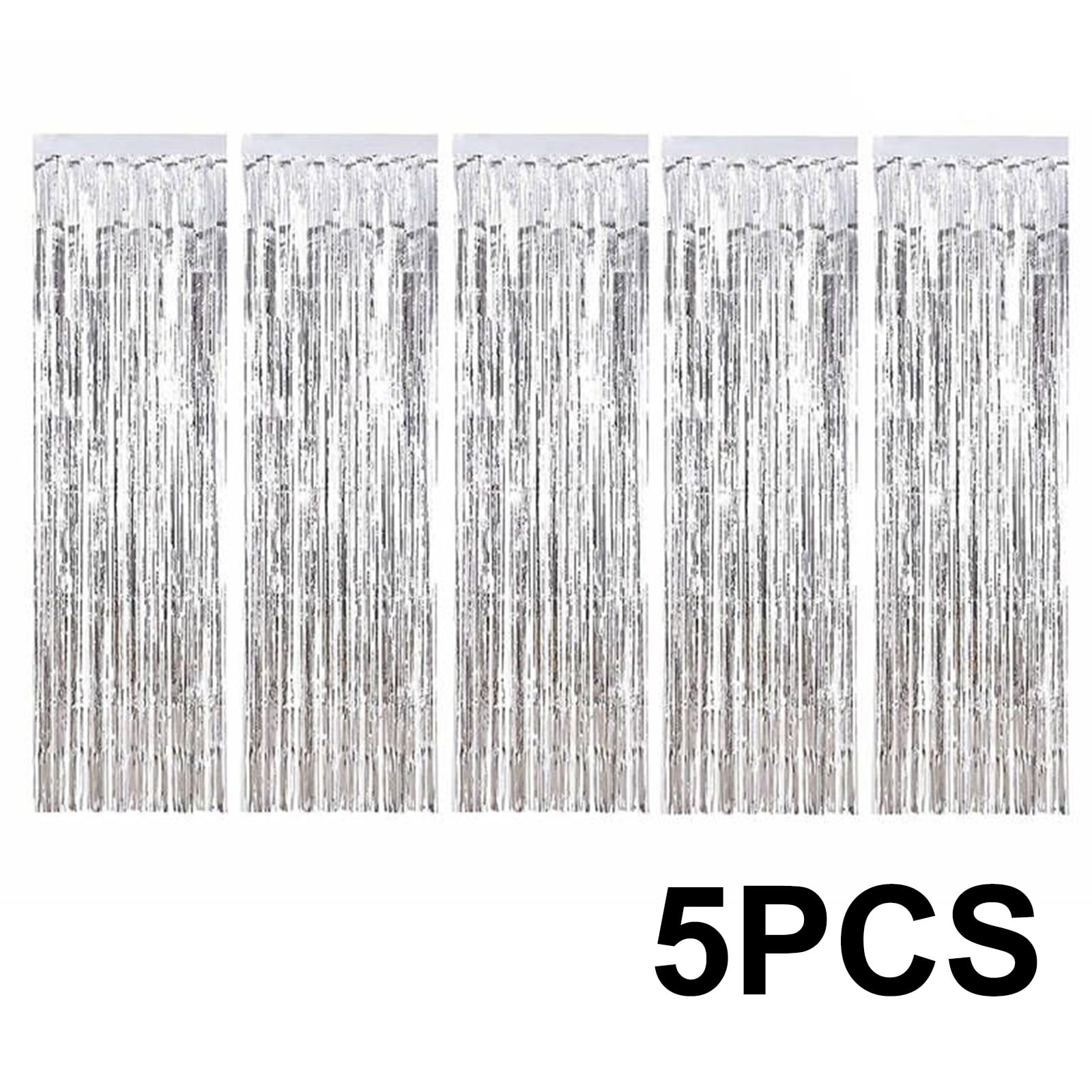 5 PCS 3 ft x 10 ft Metallic Silver Foil Fringe Tinsel Curtain, DIY ...