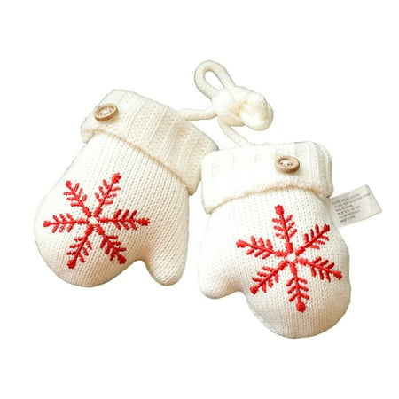 

Visland 1 Pair Christmas Pendant Knitted Snowflake Pattern Rope Design White/Red Christmas Gloves Pendant for Home