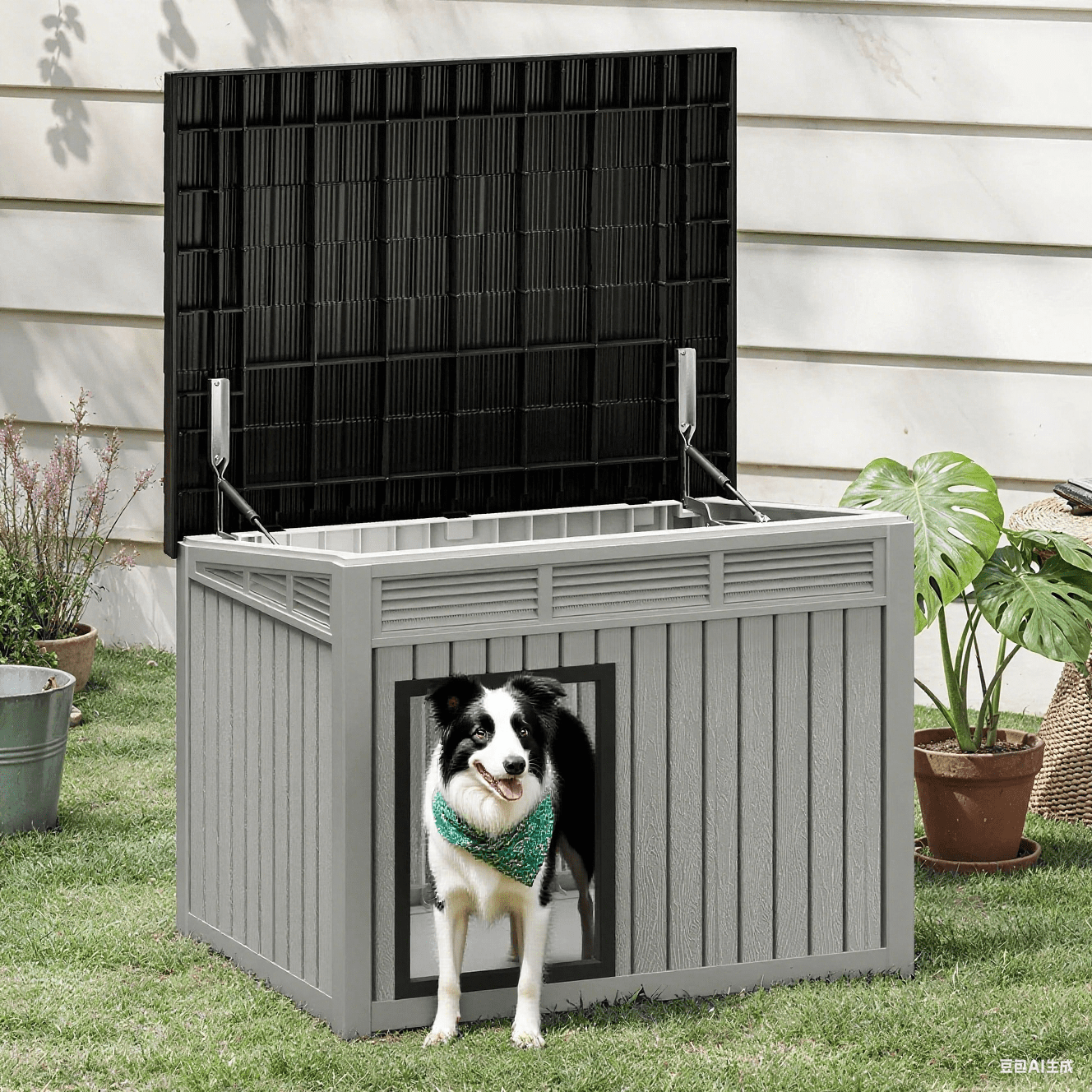 FICARTS  Dog House for Both Indoor and Outdoor with Weatherproof Roof Removable Floors for Medium to Large Dogs Interior Space (Gray, Medium(31.9"D x 24.8"W x 24.1"H))