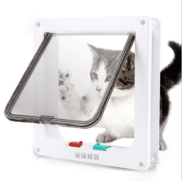 VONTER Cat Flap Door with 4 Way Lock (Outer Size 7.9" x 7.6"), Pet Door Kit White