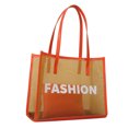 thumbnail image 1 of Bolso de playa para mujer, 2 uds., bolso de mano de malla, bolso de PU para niñas, bolsos de compras (naranja) Tmvgtek Para Estrenar, 1 of 9