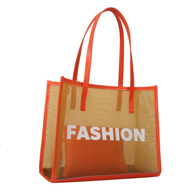 Bolso de playa para mujer, 2 uds., bolso de mano de malla, bolso de PU para niñas, bolsos de compras (naranja) Tmvgtek Para Estrenar