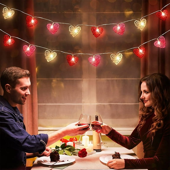 MUAXDA Valentine String Lights, 5 FT Heart Shape String Light, Romantic Fairy Lights Battery Operated, Valentine Decor for Indoor Outdoor Wedding Anniversary Holiday Party