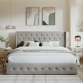 thumbnail image 3 of Amolife King Size Upholstered Lift up Storage Platform Bed Frame with Fabric Button Tufted Wingback Headboard, Beige, 3 of 13