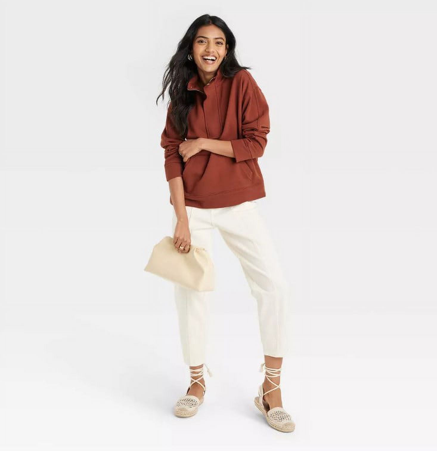Women's Quarter Zip Sweatshirt - A New Day™ Cream M