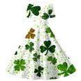 thumbnail image 4 of MKOSPLRT Robes des Années 1950 pour Fille Manches Courtes Robes de Cocktail Vintage Imprimé Trèfle Robe Midi Jour de la Saint-Patrick, 4 of 6