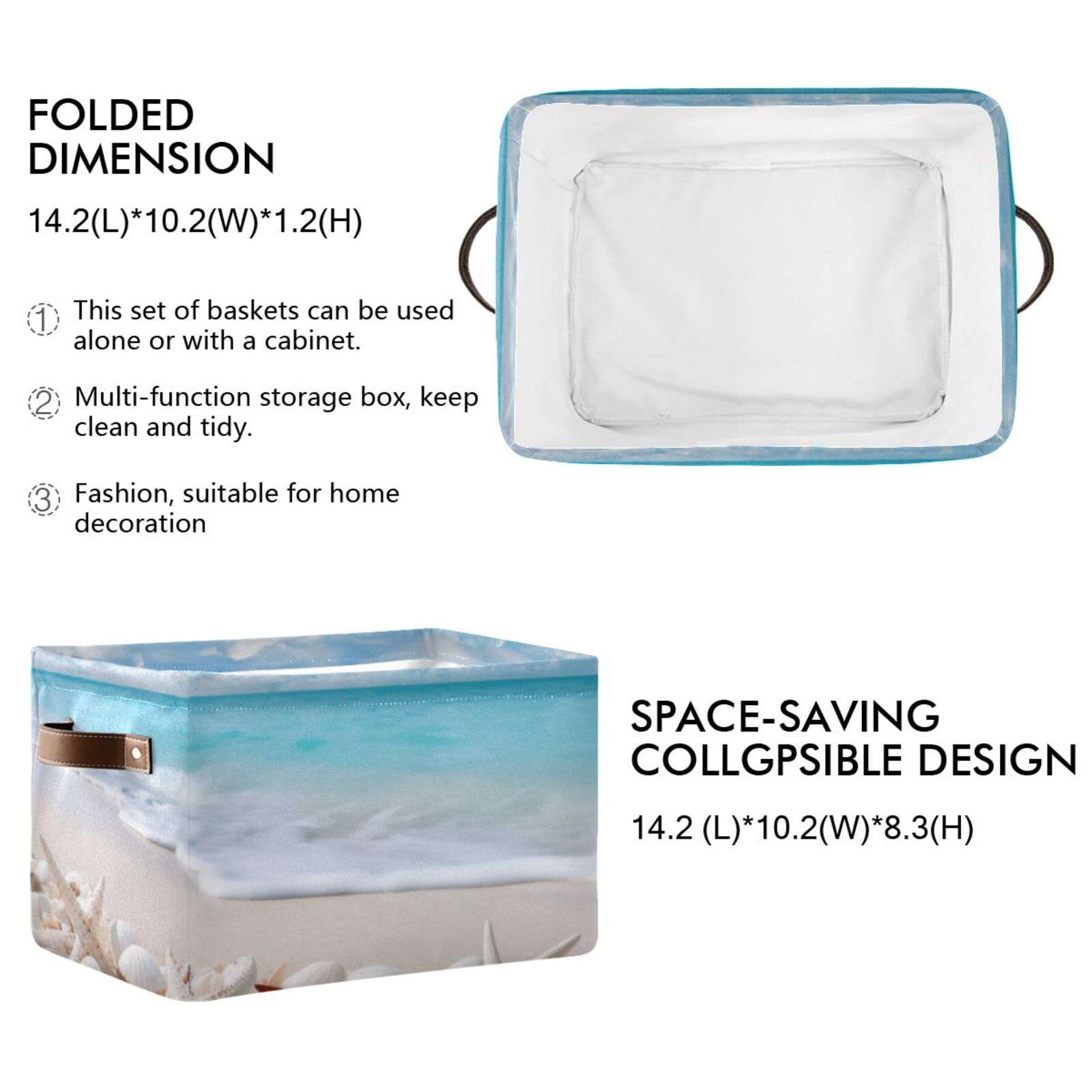 Beach Shells Sea Storage Bins Baskets With Handles Storage Box Clothes Organizer Organization Toys