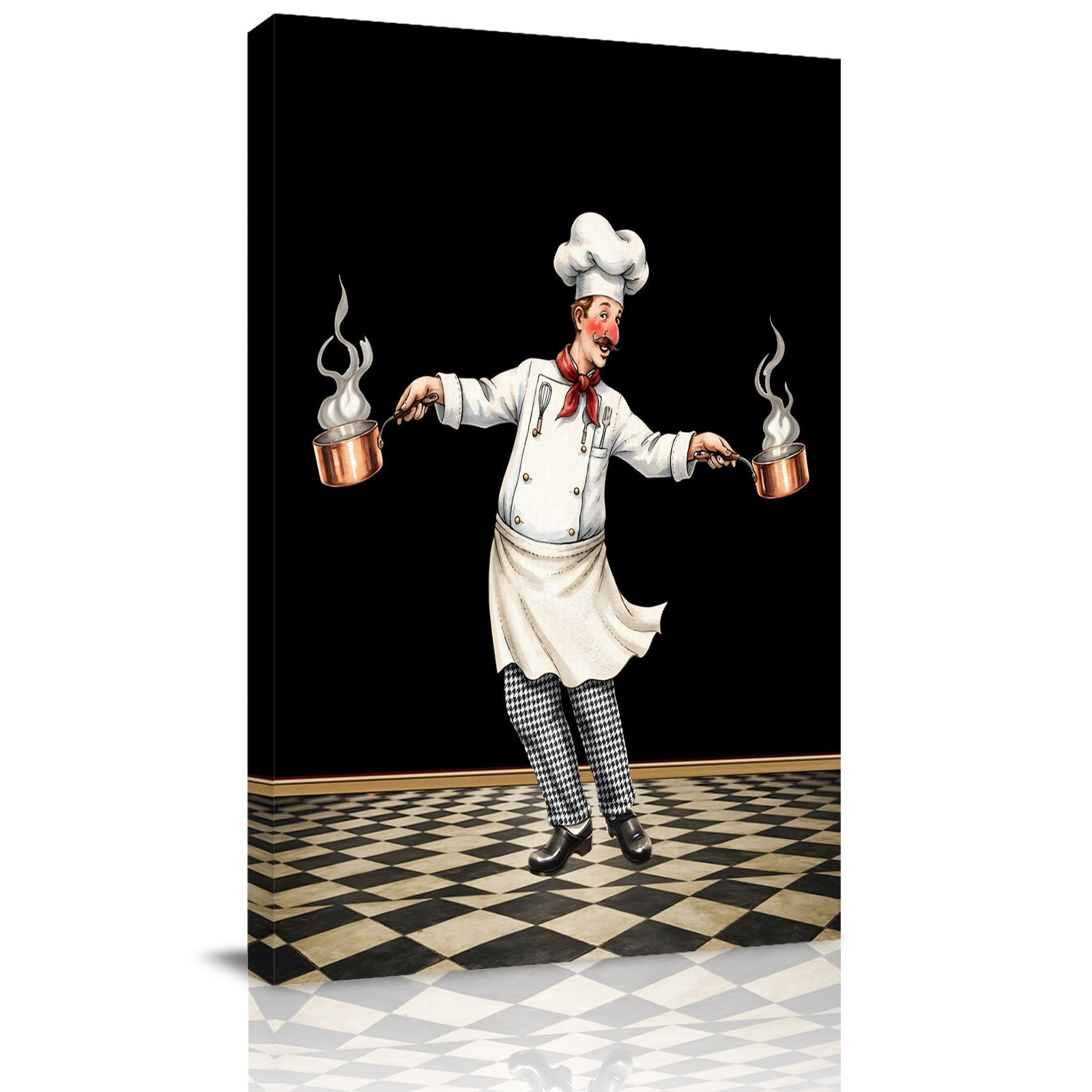 Canvas Wall Art Funny Chef Framed Canvas Prints for Bathroom Hallway Chefs Cook Food Kitchenware Retro Black Plaid Small Gallery Wrapped Wall Decor for Home Office Gifts 8 x10 Ship Next Day