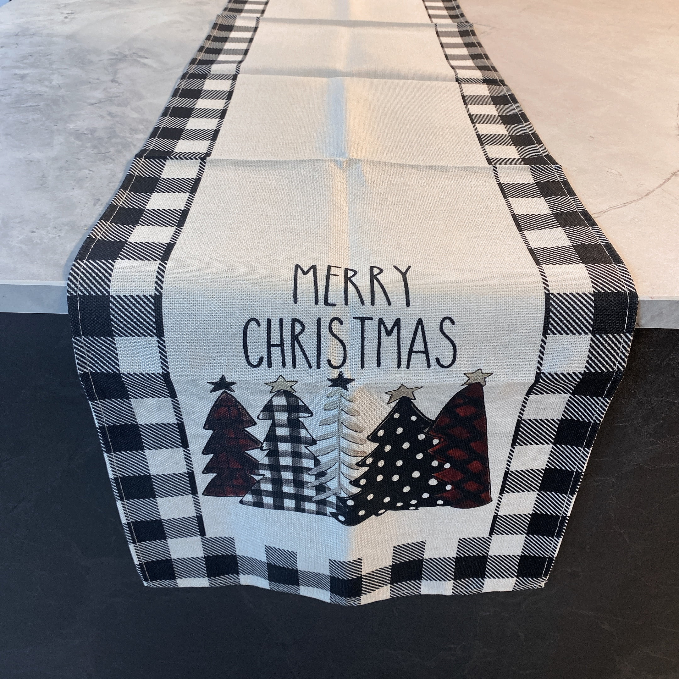 Buffalo Plaid Christmas Trees Table Runner 13*72", Merry Xmas Table