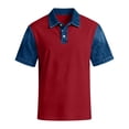 thumbnail image 7 of Blekii Men's Denim Patchwork Short Sleeve Polo Shirt Slim Fit Casual Button down Red L, 7 of 7