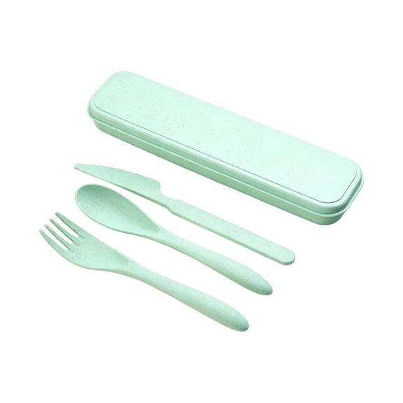 wheat straw utensils kids lunch accessories Reusable Portable Cutlery Set with Case Eco-Friendly BPA Free Knife Fork Spoon for School Camping Picnic Travel,Mint Green