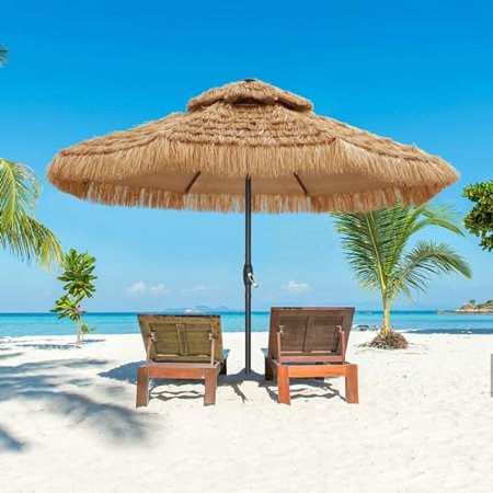 GDY 9 FT Hula Thatched Tiki Umbrella, Hawaiian Style Beach Patio Umbrellas, for Patio, Garden, Beach, Pool.