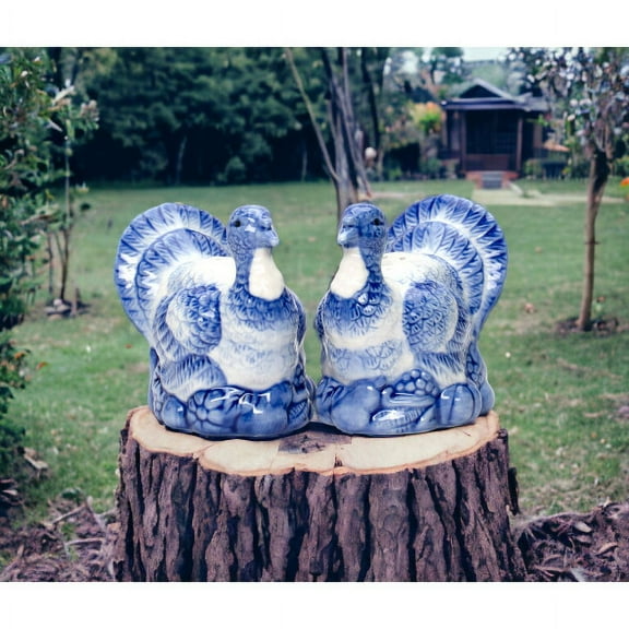 Ceramic Blue Print Turkey Salt and Pepper Shakers 35in Fall