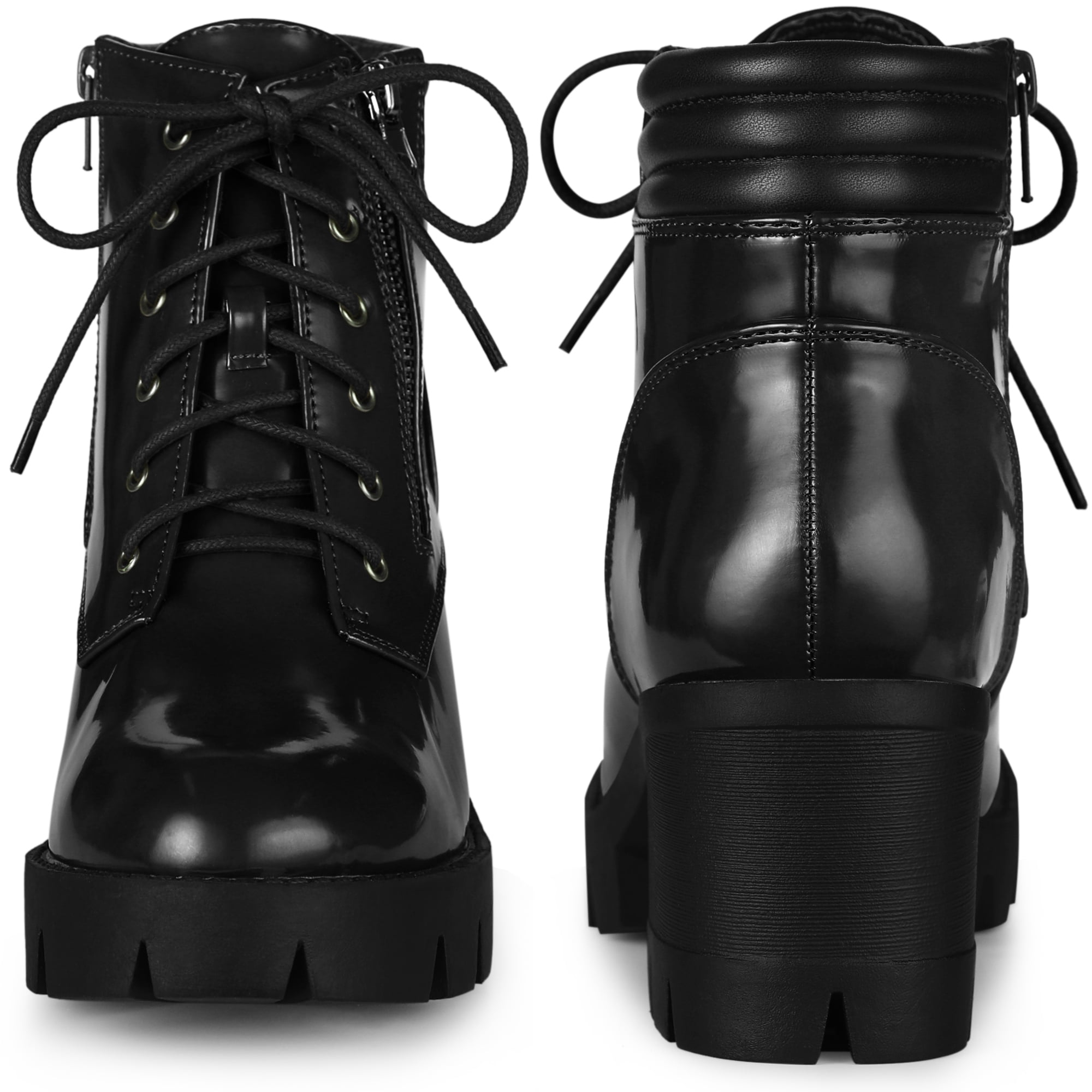 Unique Bargains Women's Lace Up Platform Chunky Heel Combat Boot Black 6