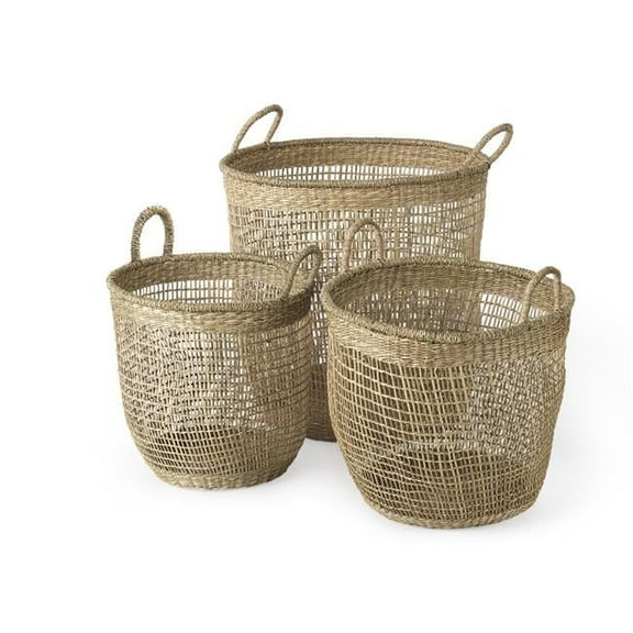 Round Wicker Storage Baskets, Brown - Set of 3