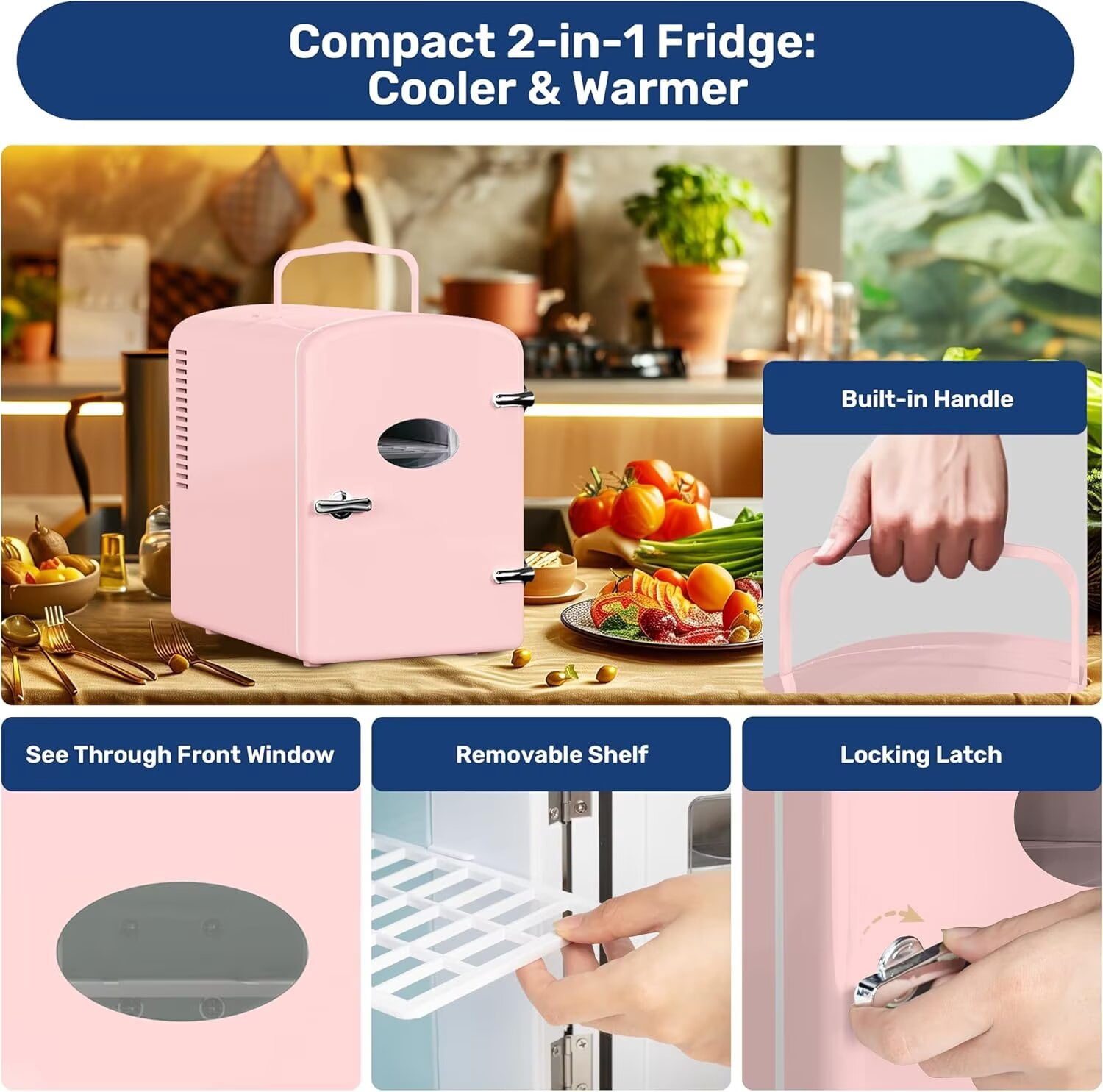 YSSOA Mini Fridge for Bedroom, Car, Office & Dorm Room - 9 Can Small Refrigerator - AC/DC 12V Portable Cooler & Warmer, 6L with Window, Pink
