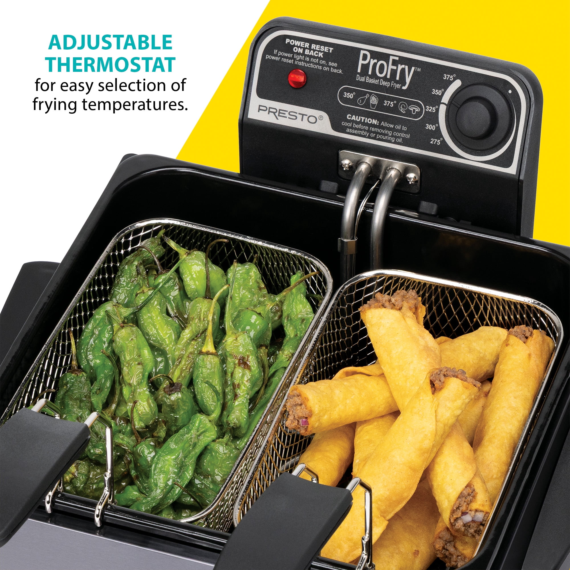 Presto 5 Qt Dual Basket Pro Fry Immersion Element Black Deep Fryer 05489