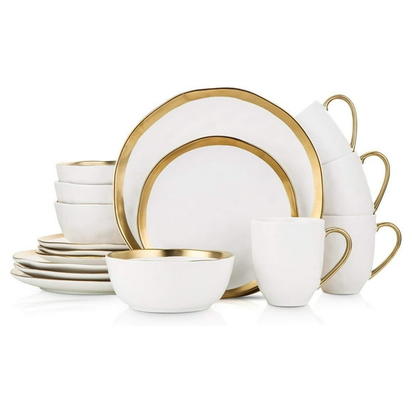 Stone Lain Florian Ensemble de Vaisselle en Porcelaine 16 Pcs, Service pour 4, Blanc