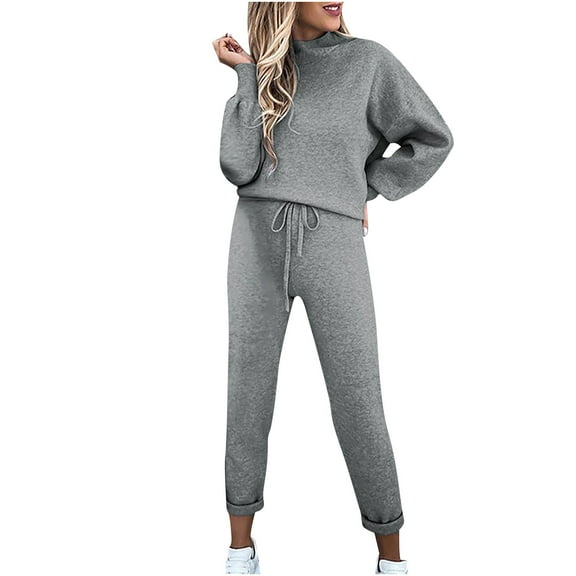 LYXSSBYX Sweatsuits 2pcs Sets Womens Women Casual Solid Color Two Piece Long Pants Hooded Pullover Long Sleeve Sweatshirts Sets